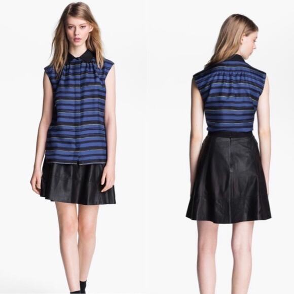 Miss Wu by Jason Wu silk blue black striped blouse - Picture 1 of 8